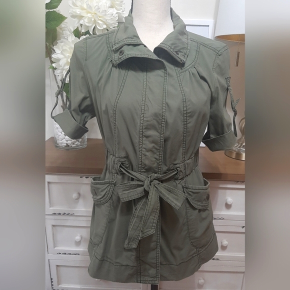 Decree Jackets & Blazers - Decree Zip Up Military Utility Cargo Jacket With Tie Front